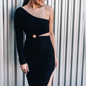 One Shoulder Sweater Cutout Dress